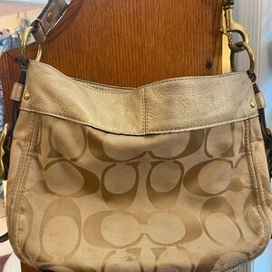 Coach Beige and Gold Shoulder Bag